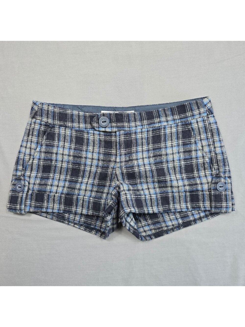 Aeropostale Y2K 5/6 Plaid Wool Blend Mini Shorts Blue Gray Academia